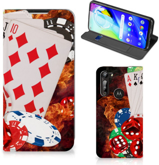 B2Ctelecom Book Stand Case Personaliseren Motorola Moto G8 Power Smart Cover Casino