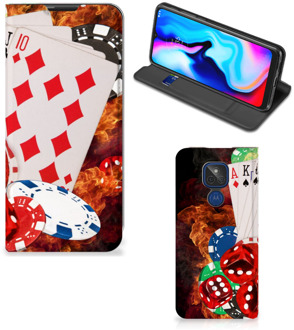 B2Ctelecom Book Stand Case Personaliseren Motorola Moto G9 Play Smart Cover Casino