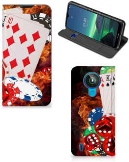 B2Ctelecom Book Stand Case Personaliseren Nokia 1.4 Smart Cover Casino