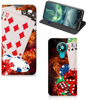 B2Ctelecom Book Stand Case Personaliseren Nokia 3.4 Smart Cover Casino