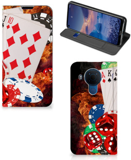 B2Ctelecom Book Stand Case Personaliseren Nokia 5.4 Smart Cover Casino