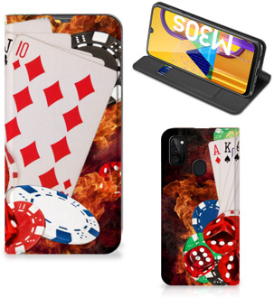 B2Ctelecom Book Stand Case Personaliseren Samsung Galaxy M21 Smart Cover Casino