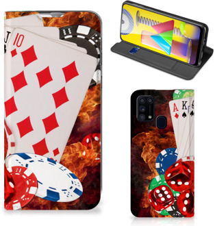 B2Ctelecom Book Stand Case Personaliseren Samsung Galaxy M31 Smart Cover Casino