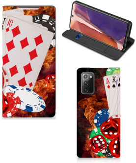 B2Ctelecom Book Stand Case Personaliseren Samsung Galaxy Note20 Smart Cover Casino