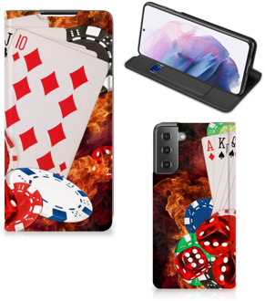 B2Ctelecom Book Stand Case Personaliseren Samsung Galaxy S21 Plus Smart Cover Casino