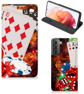 B2Ctelecom Book Stand Case Personaliseren Samsung Galaxy S21 Smart Cover Casino