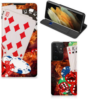 B2Ctelecom Book Stand Case Personaliseren Samsung Galaxy S21 Ultra Smart Cover Casino