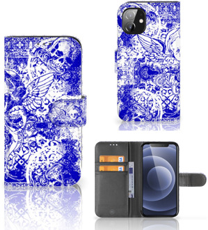 B2Ctelecom Book Style Case Apple iPhone 12 Mini Smartphone Hoesje Angel Skull Blue