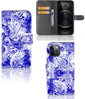 B2Ctelecom Book Style Case Apple iPhone 12 Pro Max Smartphone Hoesje Angel Skull Blue