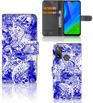 B2Ctelecom Book Style Case Huawei P Smart 2020 Smartphone Hoesje Angel Skull Blue