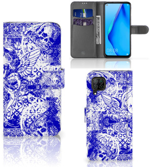 B2Ctelecom Book Style Case Huawei P40 Lite Smartphone Hoesje Angel Skull Blue