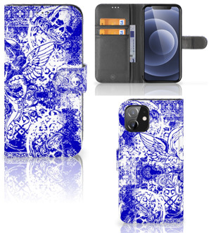 B2Ctelecom Book Style Case iPhone 12 | 12 Pro (6.1") Smartphone Hoesje Angel Skull Blue