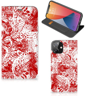 B2Ctelecom Book Style Case iPhone 12 | iPhone 12 Pro Smart Cover Angel Skull Red