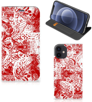 B2Ctelecom Book Style Case iPhone 12 Mini Smart Cover Angel Skull Red