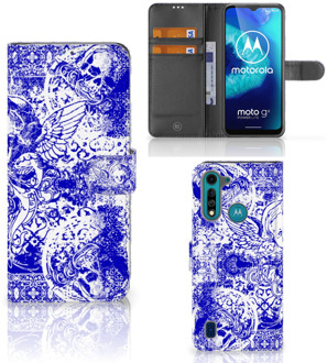 B2Ctelecom Book Style Case Motorola G8 Power Lite Smartphone Hoesje Angel Skull Blue