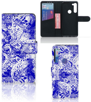 B2Ctelecom Book Style Case Motorola G8 Power Smartphone Hoesje Angel Skull Blue