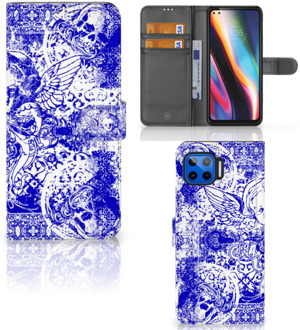 B2Ctelecom Book Style Case Motorola Moto G 5G Plus Smartphone Hoesje Angel Skull Blue