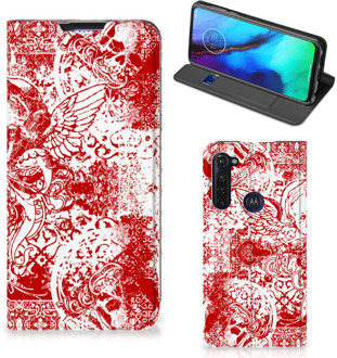 B2Ctelecom Book Style Case Motorola Moto G Pro Smart Cover Angel Skull Red