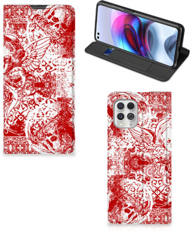 B2Ctelecom Book Style Case Motorola Moto G100 Smart Cover Angel Skull Red