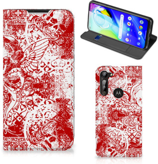 B2Ctelecom Book Style Case Motorola Moto G8 Power Smart Cover Angel Skull Red