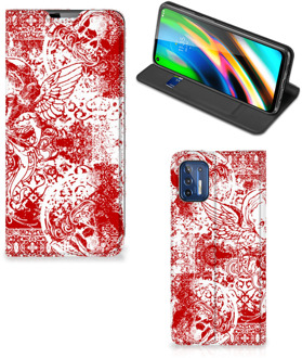 B2Ctelecom Book Style Case Motorola Moto G9 Plus Smart Cover Angel Skull Red