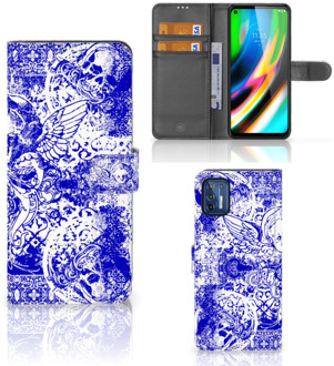 B2Ctelecom Book Style Case Motorola Moto G9 Plus Smartphone Hoesje Angel Skull Blue