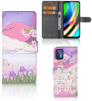 B2Ctelecom Book Style Case Motorola Moto G9 Plus Smartphone Hoesje Cadeautjes voor Vrouwen Bird Flying