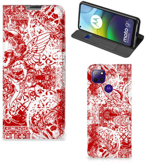 B2Ctelecom Book Style Case Motorola Moto G9 Power Smart Cover Angel Skull Red