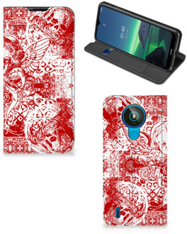 B2Ctelecom Book Style Case Nokia 1.4 Smart Cover Angel Skull Red