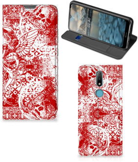 B2Ctelecom Book Style Case Nokia 2.4 Smart Cover Angel Skull Red