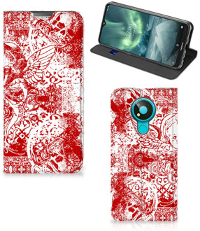 B2Ctelecom Book Style Case Nokia 3.4 Smart Cover Angel Skull Red