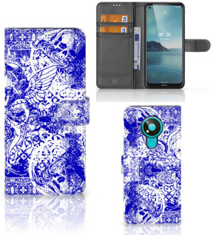 B2Ctelecom Book Style Case Nokia 3.4 Smartphone Hoesje Angel Skull Blue