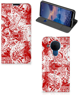 B2Ctelecom Book Style Case Nokia 5.4 Smart Cover Angel Skull Red