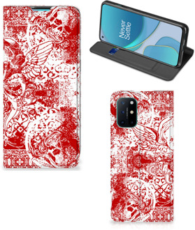 B2Ctelecom Book Style Case OnePlus 8T Smart Cover Angel Skull Red