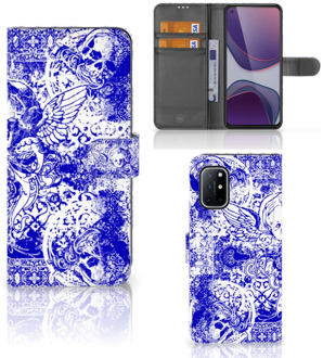 B2Ctelecom Book Style Case OnePlus 8T Smartphone Hoesje Angel Skull Blue