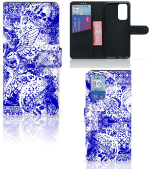 B2Ctelecom Book Style Case OnePlus 9 Pro Smartphone Hoesje Angel Skull Blue