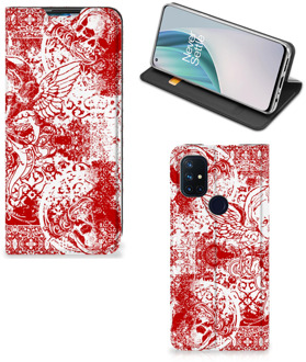 B2Ctelecom Book Style Case OnePlus Nord N10 5G Smart Cover Angel Skull Red