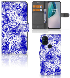 B2Ctelecom Book Style Case OnePlus Nord N10 Smartphone Hoesje Angel Skull Blue