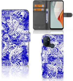 B2Ctelecom Book Style Case OnePlus Nord N100 Smartphone Hoesje Angel Skull Blue