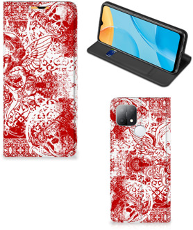 B2Ctelecom Book Style Case OPPO A15 Smart Cover Angel Skull Red