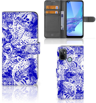 B2Ctelecom Book Style Case OPPO A53 | OPPO A53s Smartphone Hoesje Angel Skull Blue