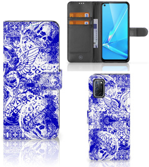 B2Ctelecom Book Style Case OPPO A72 | OPPO A52 Smartphone Hoesje Angel Skull Blue