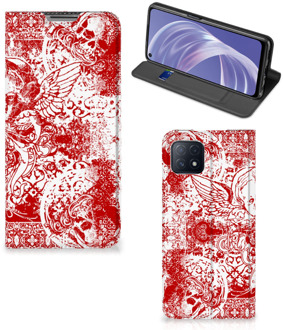 B2Ctelecom Book Style Case OPPO A73 5G Smart Cover Angel Skull Red