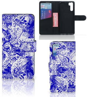 B2Ctelecom Book Style Case OPPO A91 | Reno3 Smartphone Hoesje Angel Skull Blue