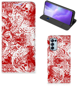 B2Ctelecom Book Style Case OPPO Find X3 Lite Smart Cover Angel Skull Red