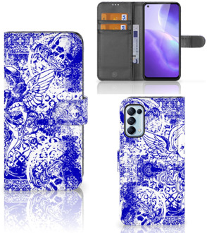 B2Ctelecom Book Style Case OPPO Find X3 Lite Smartphone Hoesje Angel Skull Blue