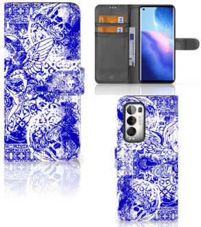 B2Ctelecom Book Style Case OPPO Find X3 Neo 5G Smartphone Hoesje Angel Skull Blue