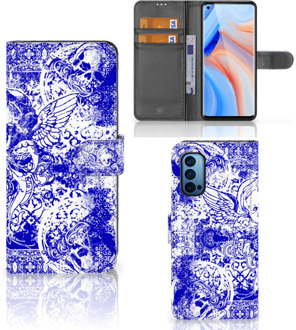 B2Ctelecom Book Style Case OPPO Reno 4 Pro 5G Smartphone Hoesje Angel Skull Blue