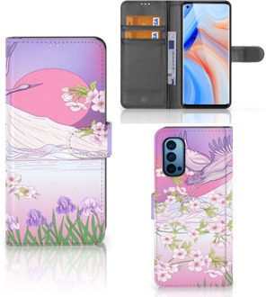 B2Ctelecom Book Style Case OPPO Reno 4 Pro 5G Smartphone Hoesje Cadeautjes voor Vrouwen Bird Flying