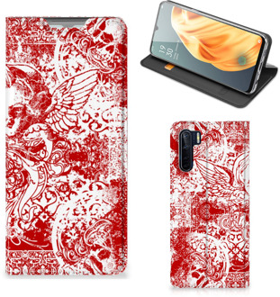 B2Ctelecom Book Style Case OPPO Reno3 | A91 Smart Cover Angel Skull Red